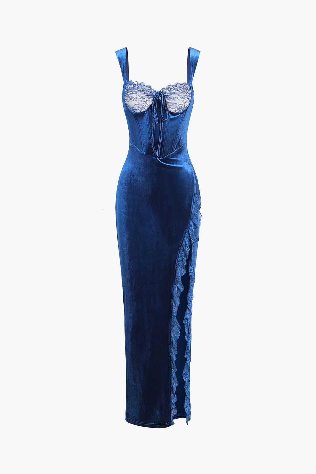 Eartha Lace Detail Corset Velvet Maxi Dress