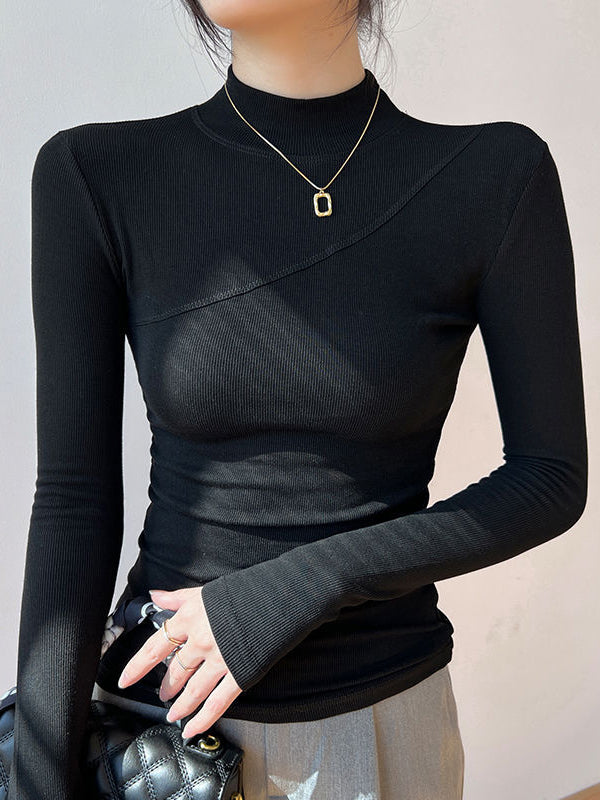Semi-Sheer Mock Neck Long Sleeve Top