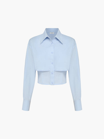 Baby Blue Open Collar Double Layer Crop Shirt