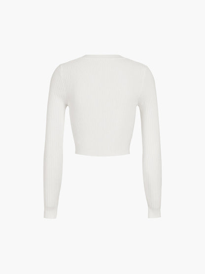 Cutout Split Beads Detail Ribbed Knit Top