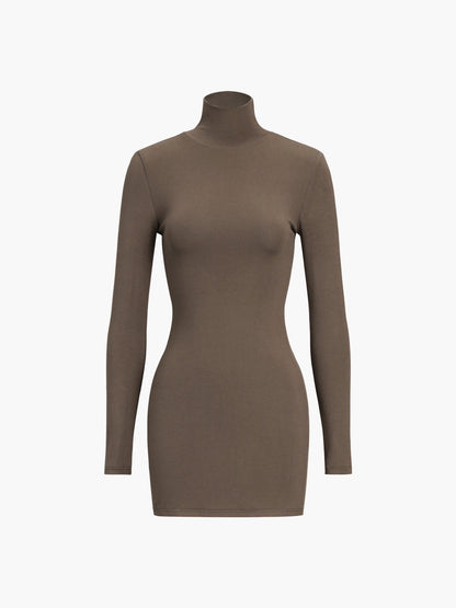 Turtleneck Open Back Long Sleeve Short Dress