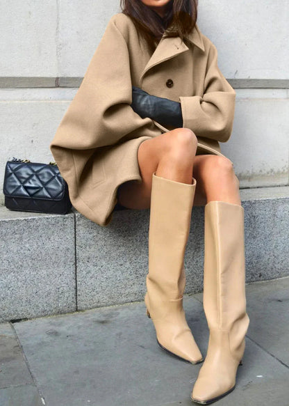 Minimalist Wool Blend Short Coat - Beige