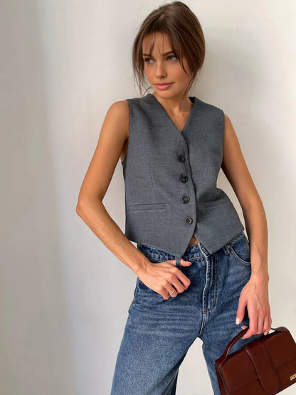 Casual Style Vest & Pants Matching Suit