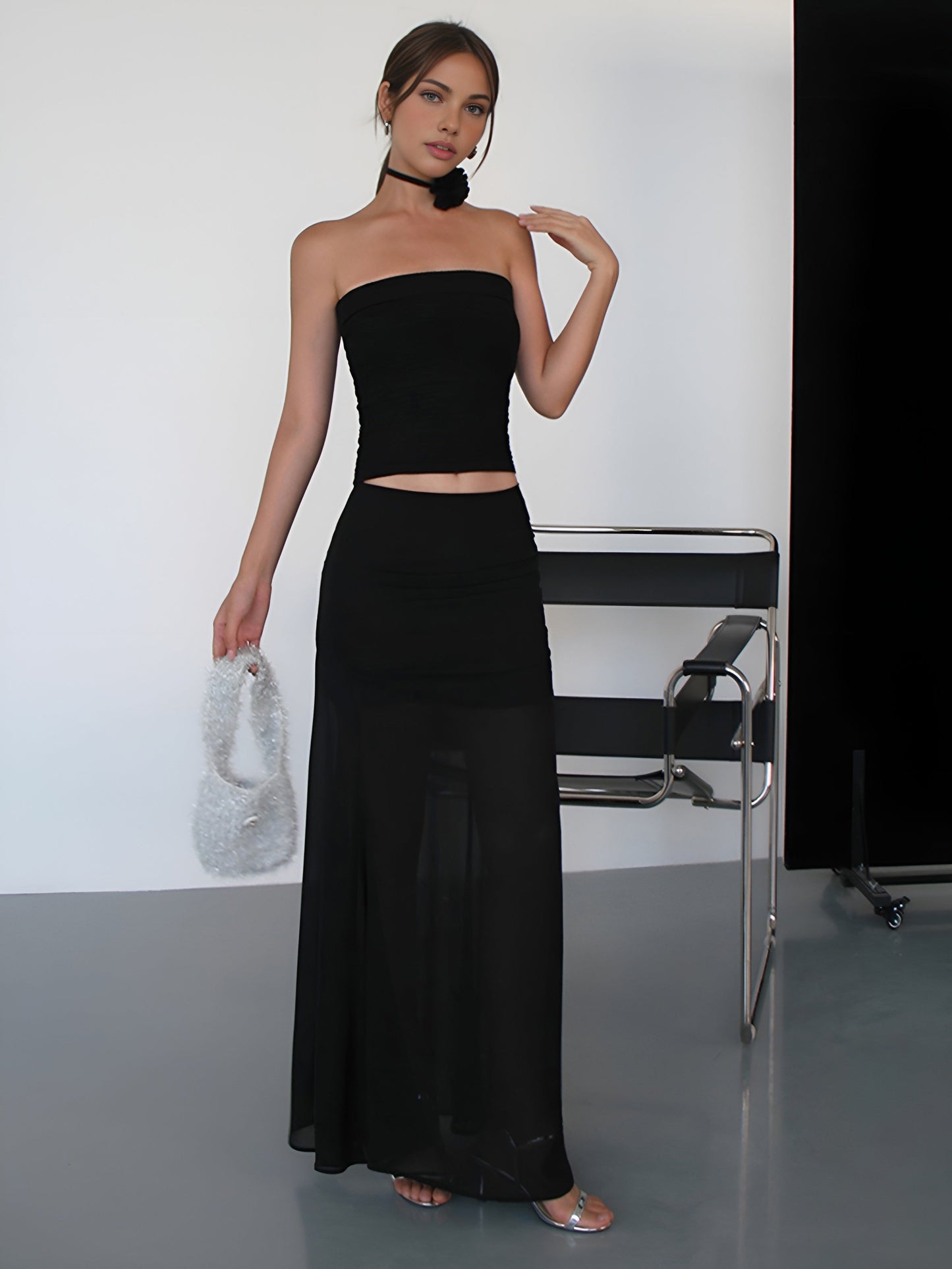 Semi-Sheer Solid Two Layer Maxi Skirt