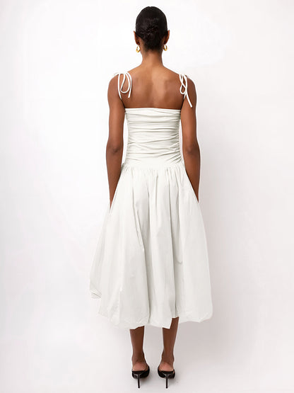 Knotted Adjustable Strap Pockets Midi Dress