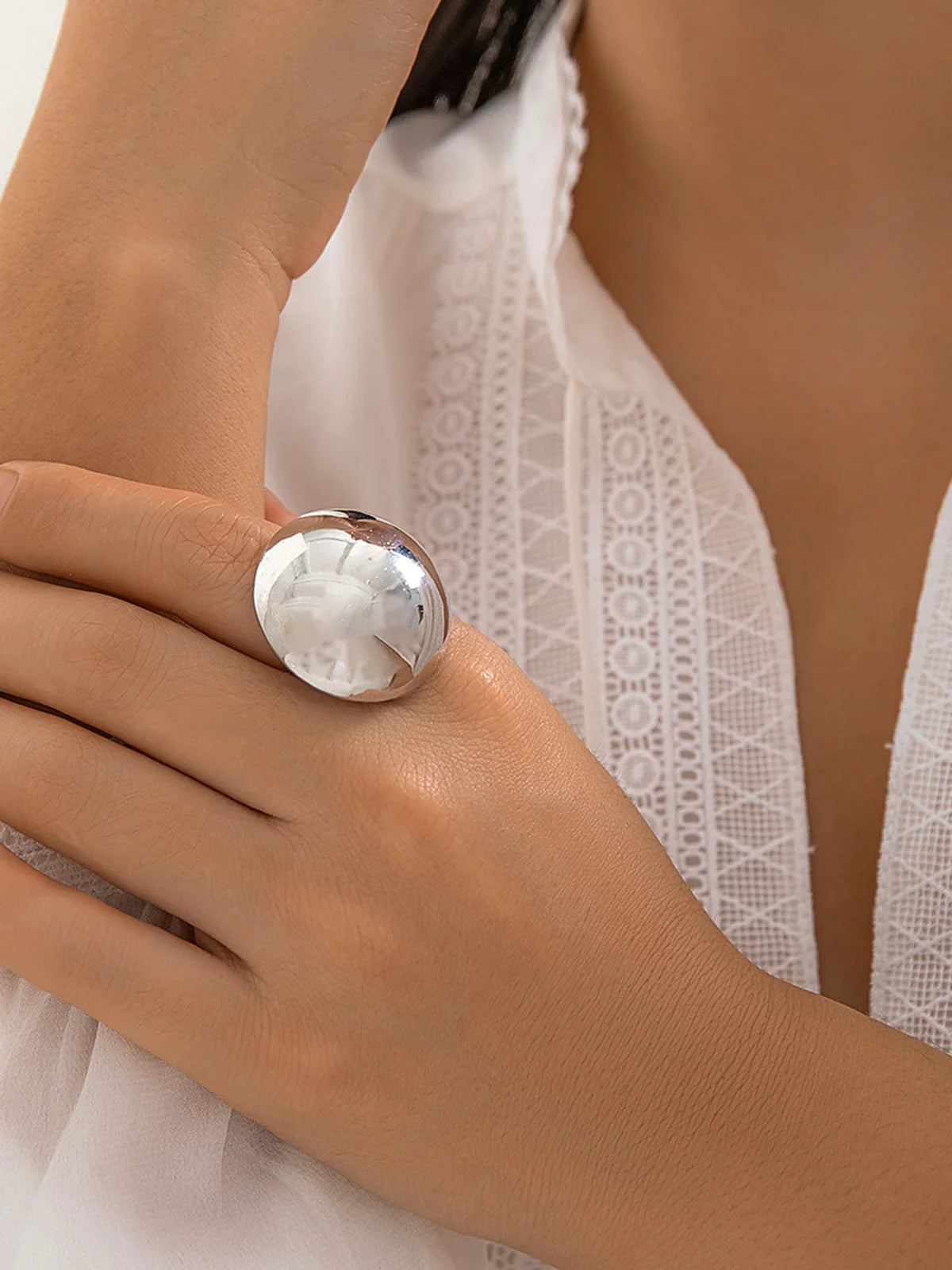 Rayna Geometric Half Ball Ring