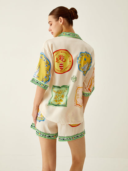Loosen Printed Satin Shorts Set