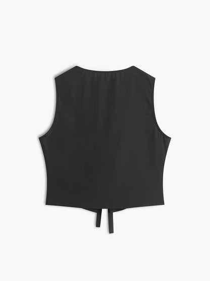 Solid V-Neck Tie Front Vest