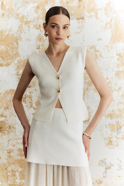 Lynn Spliced Pleated Skirt Knit Set