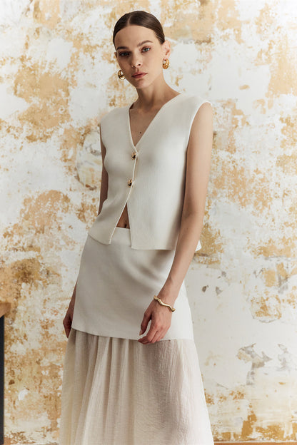 Lynn Spliced Pleated Skirt Knit Set