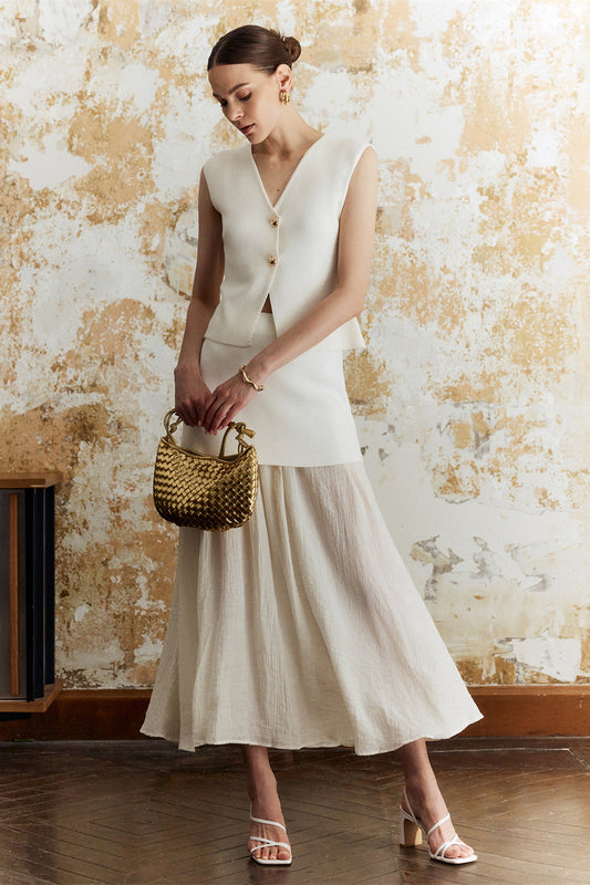 Lynn Spliced Pleated Skirt Knit Set