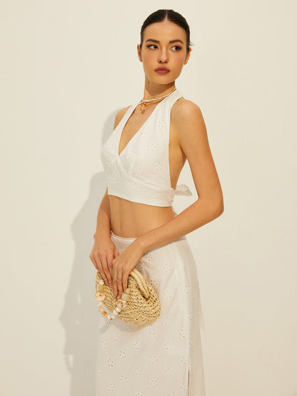 Cotton Knotted Backless Skirt Set