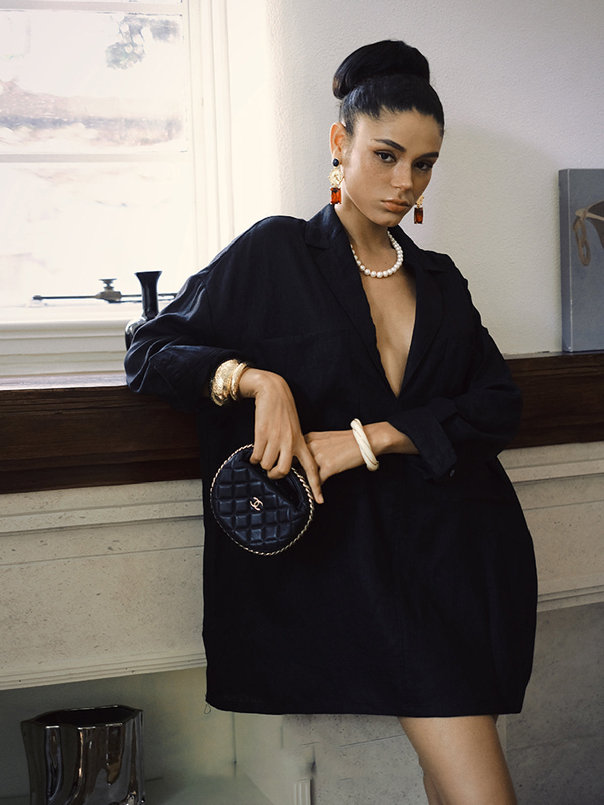 Linen Pockets Semi-Sheer Long Sleeve Dress