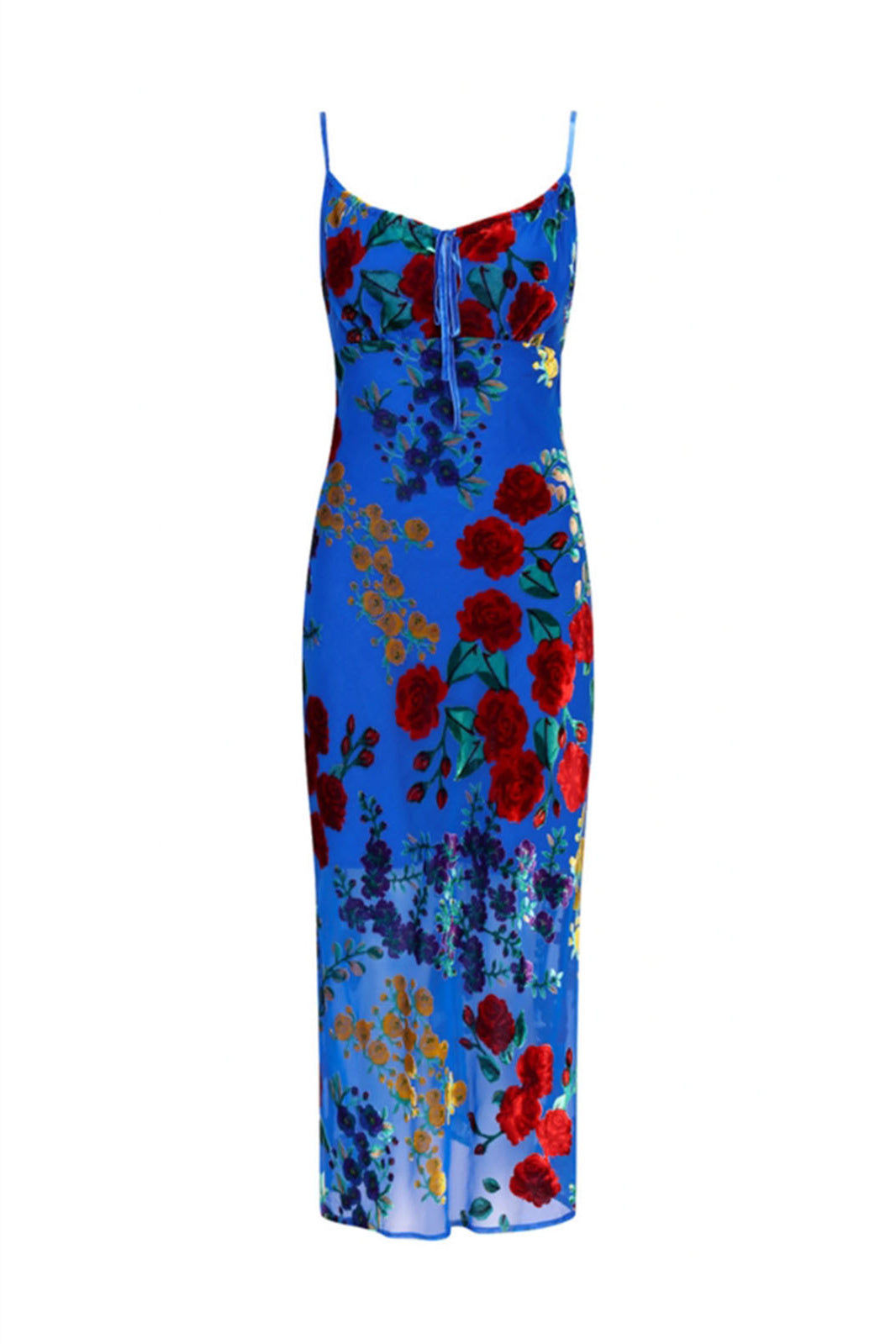 Julie Floral Velvet Burnout Backless Midi Dress