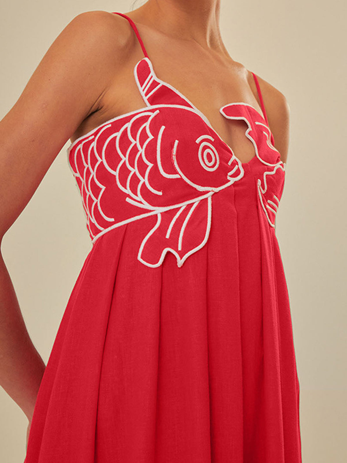 Embroidered Fish Semi-Sheer Cami Dress