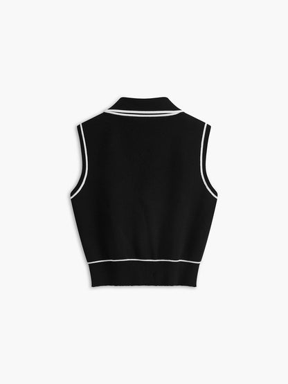 Button Front Contrast Binding Sleeveless Skirt Set