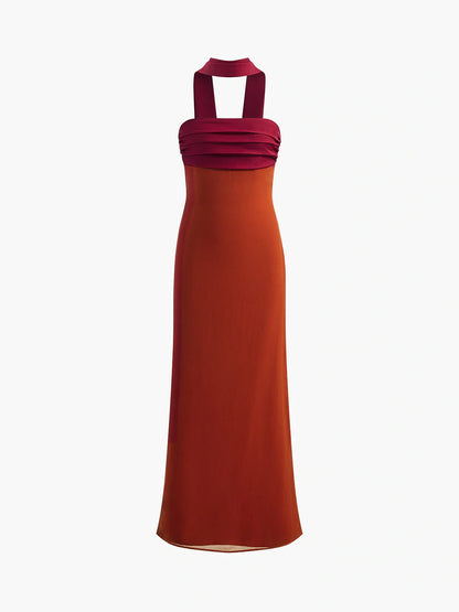 Semi-Sheer Pleated Panel Slit Long Dress