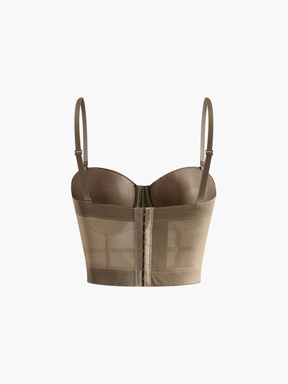 Semi-Sheer Mesh Corset With Metal Chain