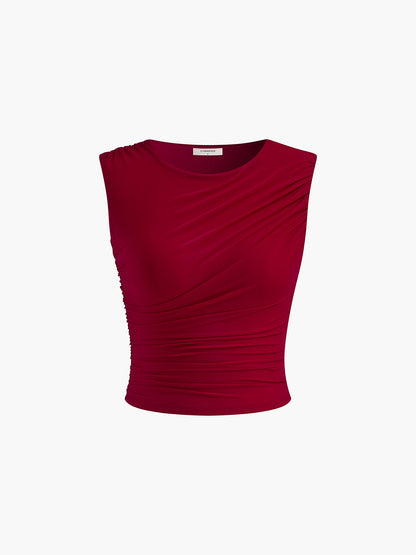 Leisure Pleated Sleeveless Tank Top
