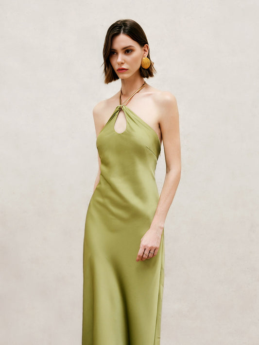 Halter Keyhole Neckline Backless Long Dress