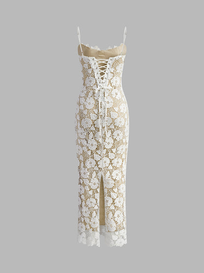 Semi-Sheer Double Layer Lace Cami Dress