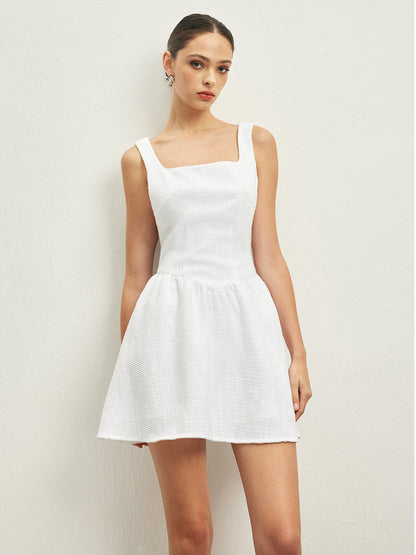 Tweed Backless Bow Short Dress