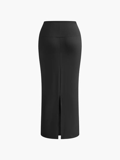 Asymmetrical Neck Ruched Top & Split Maxi Skirt Set