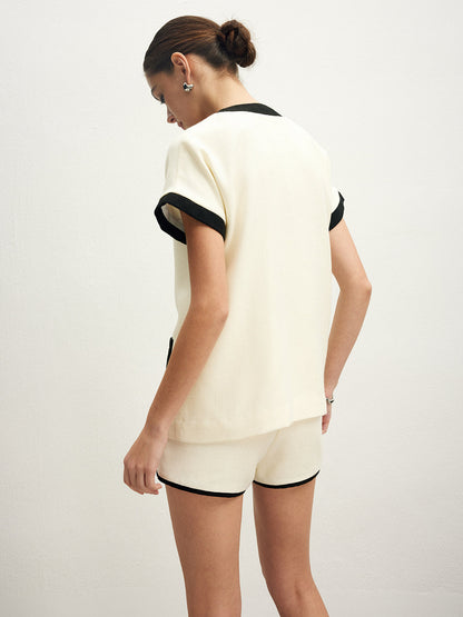 Contrast Binding Pockets Blouse