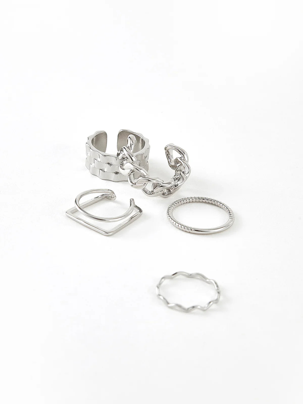 Break Free Silver Geometrical Ring (5 Pcs)