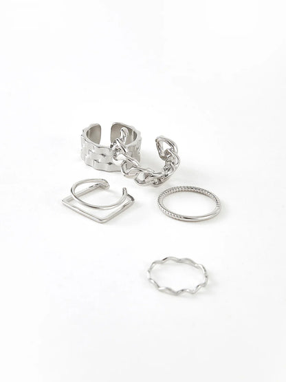 Break Free Silver Geometrical Ring (5 Pcs)