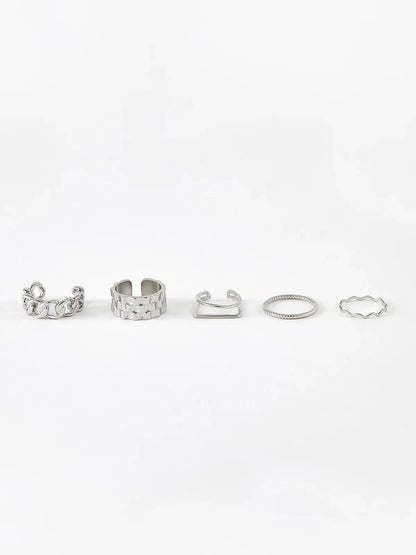 Break Free Silver Geometrical Ring (5 Pcs)