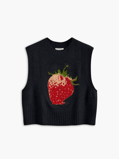 Crew Neck Strawberry Sweater Vest
