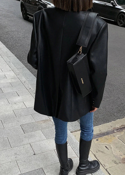 Sleek Black Faux Leather Blazer