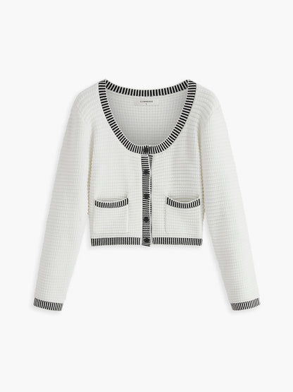 Contrast Trim Button Cardigan