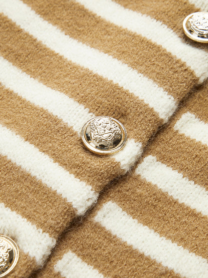 Round Neck Striped Cardigan