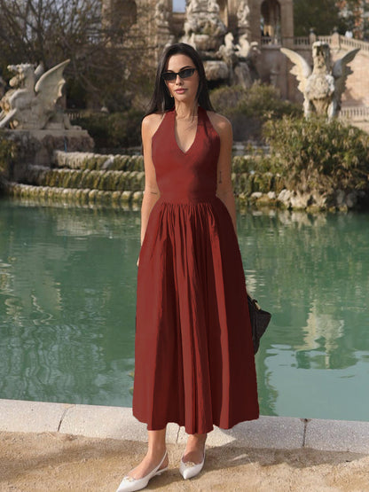 Halter Backless Pockets Dress