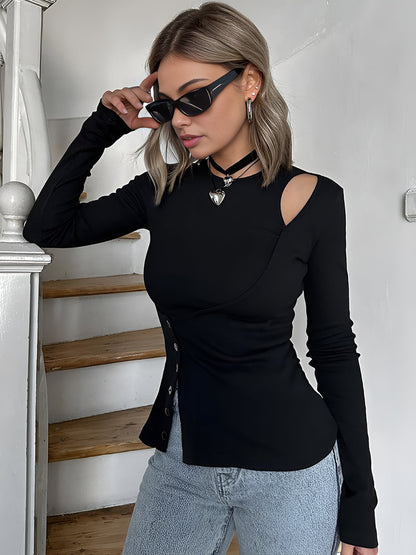 Cutout Panel Button T-Shirt