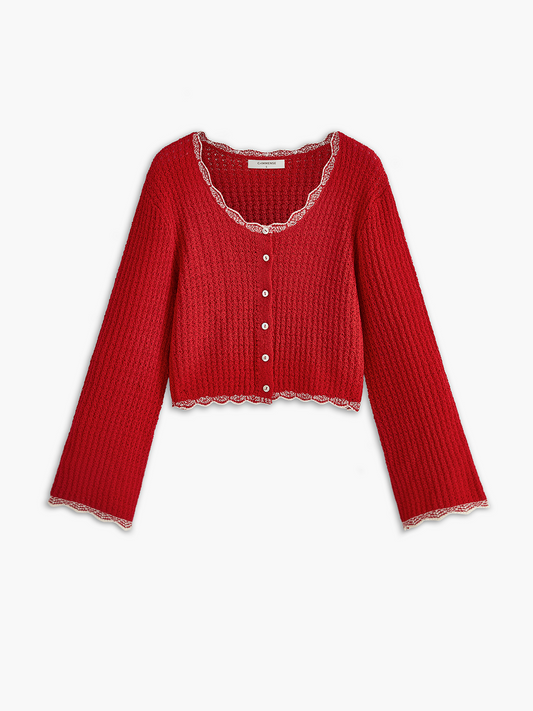 Wave Trim Breasted Cardigan
