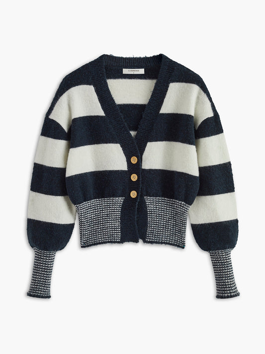 Wool-Blend Striped Cinched Cardigan