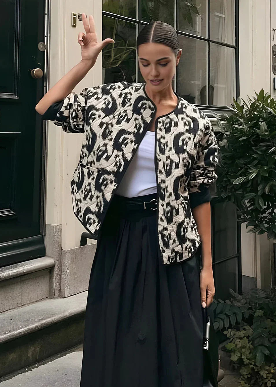 Modern French-Style Printed Cotton Jacket