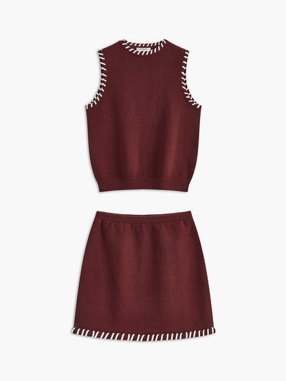 Contrast Trim Sleeveless Skirt Set