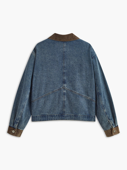 Contrast Collar Piping Denim Jacket