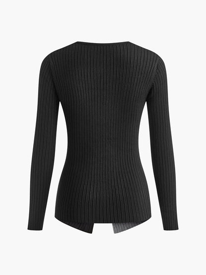 Two Tone Criss Cross Slim Knit Top