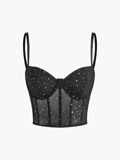 Semi-Sheer Mesh Polka Dot Corset Top