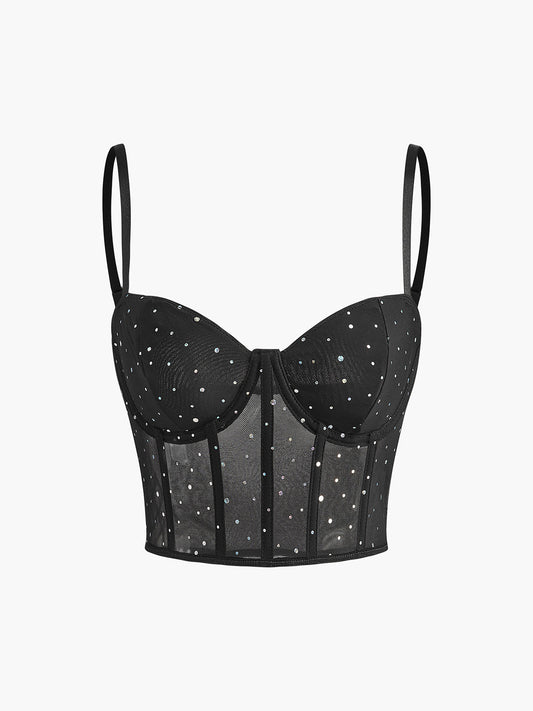 Semi-Sheer Mesh Polka Dot Corset Top