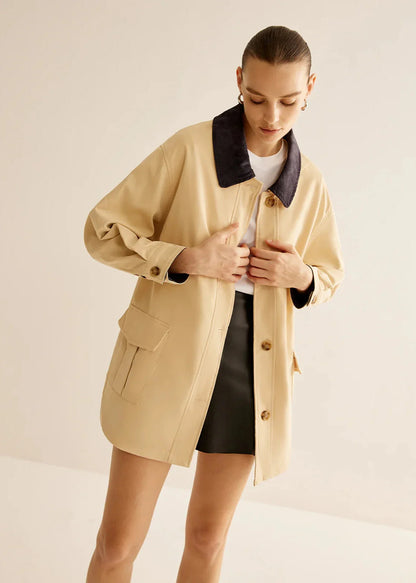 British-Inspired Contrast Collar Cotton Jacket