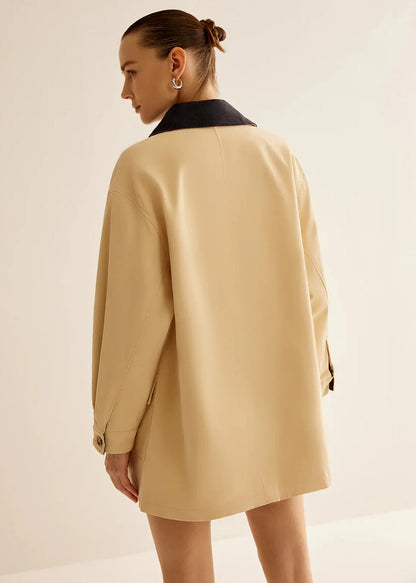British-Inspired Contrast Collar Cotton Jacket