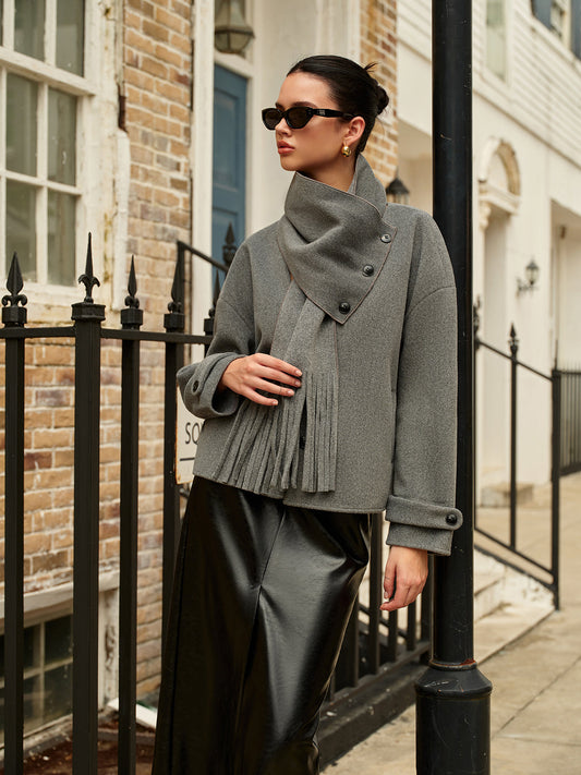 Breasted Wool Coat With Matching Tassel Scarf