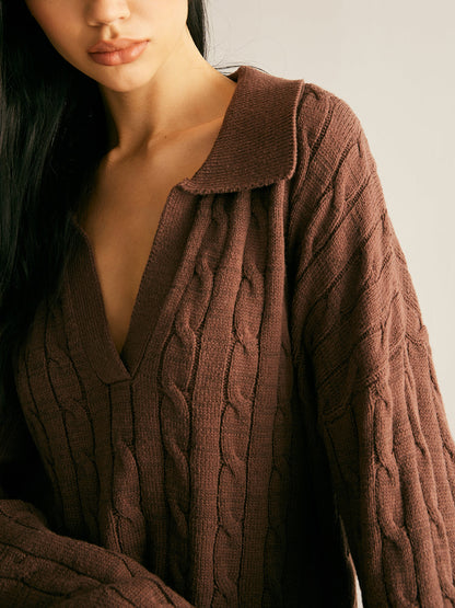 V-Neck Twist Lapel Sweater