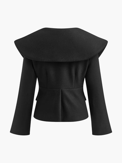 Oversized-Collar Slim Zipper Jacket